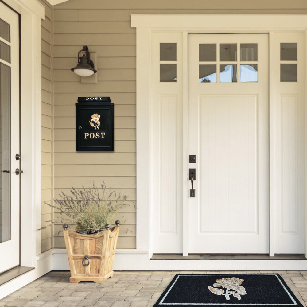 Arboria Garden Decor Gold Rose Post Box and Doormat Set Image 2
