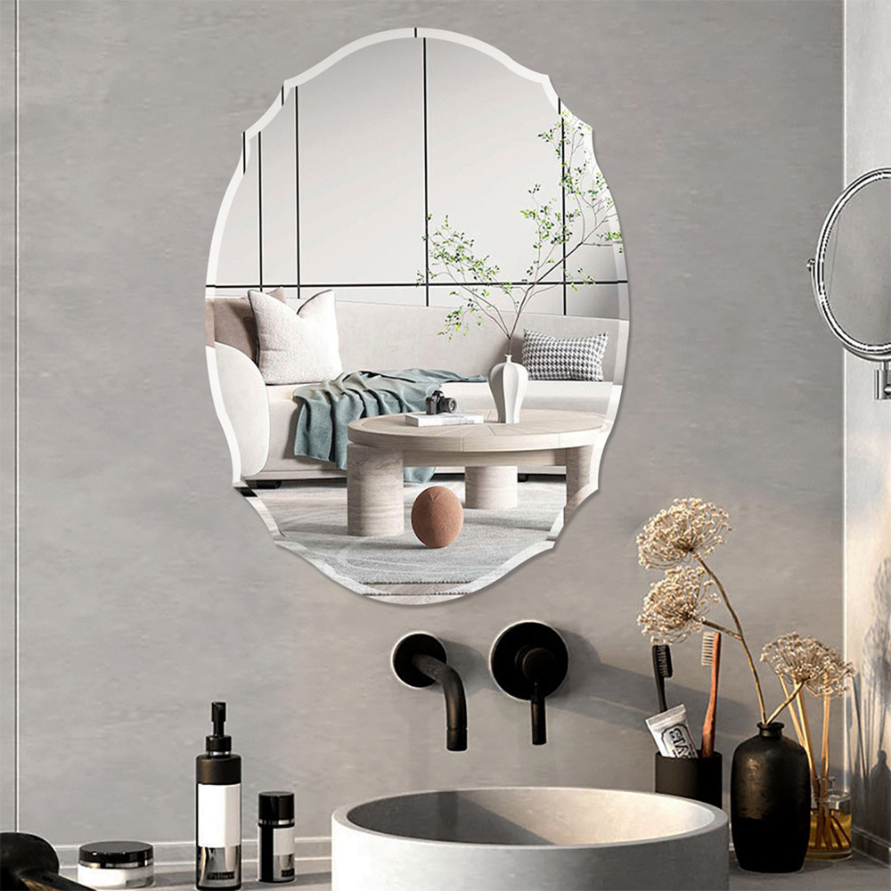 Living and Home Nordic Wall Mounted Ellipse Shaped Mirror with Beveled Edge Image 5