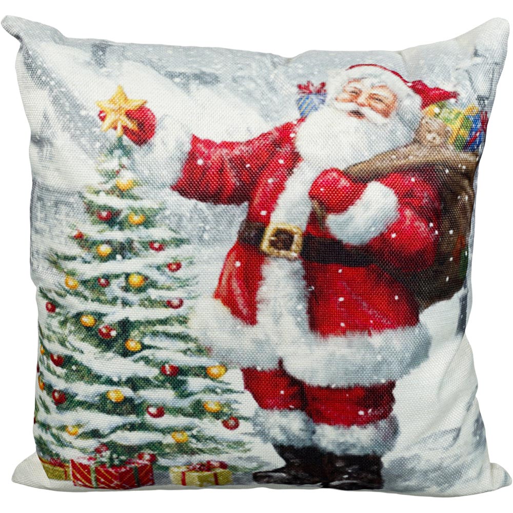 Xmas Haus Christmas-Themed Santa with Christmas Tree Design Cushion 40 x 40cm Image 1