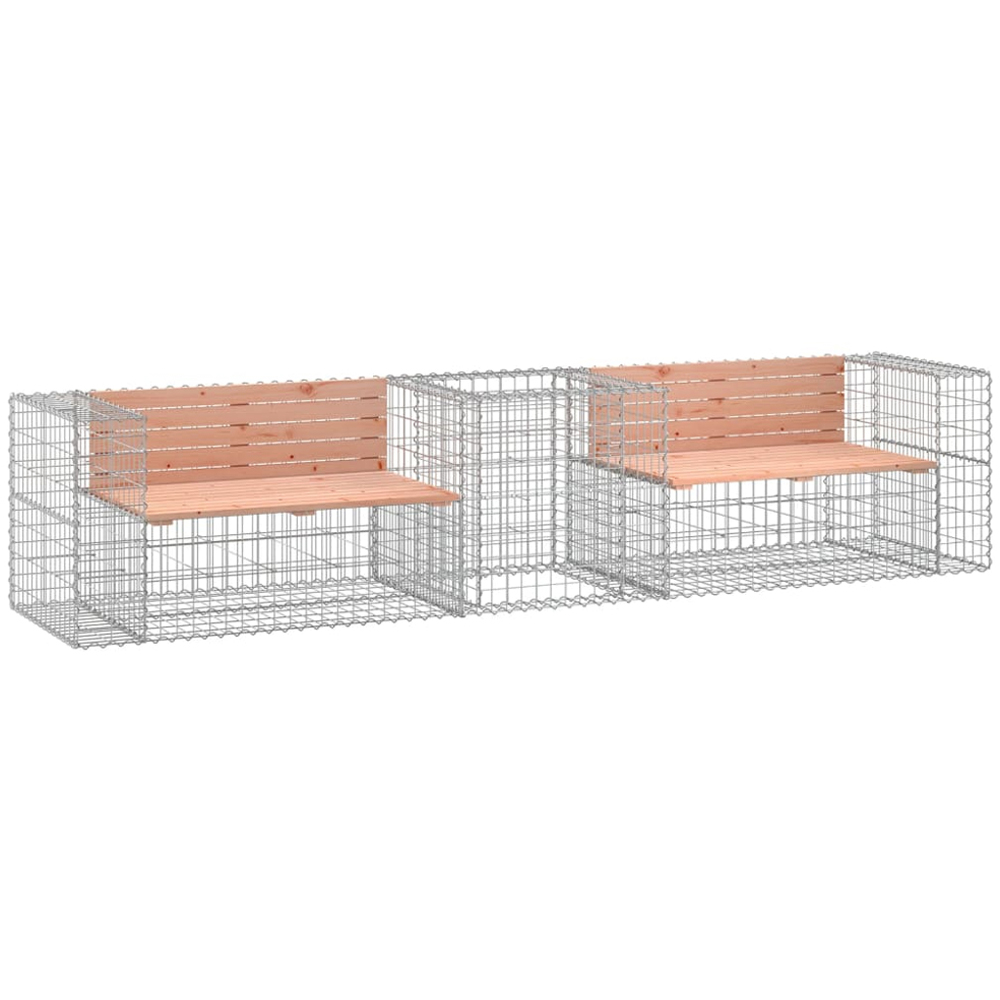vidaXL Natural Douglas Solid Wood Garden Bench with Gabion Basket 65.5 x 314 x 71cm Image 1