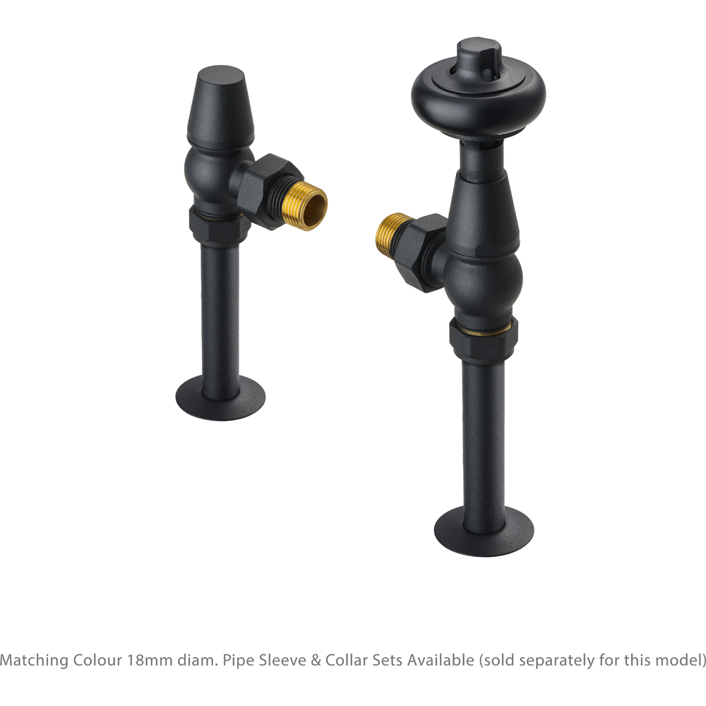 Terma Traditional Matt Textured Black Angled Thermostatic Radiator Valve Lockshield Set Image 2