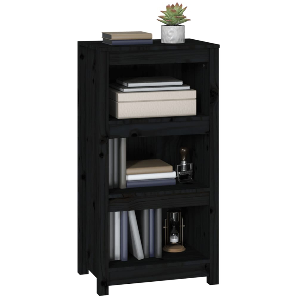 vidaXL 3 Shelf Black Solid Pine Wood Bookcase Image 4