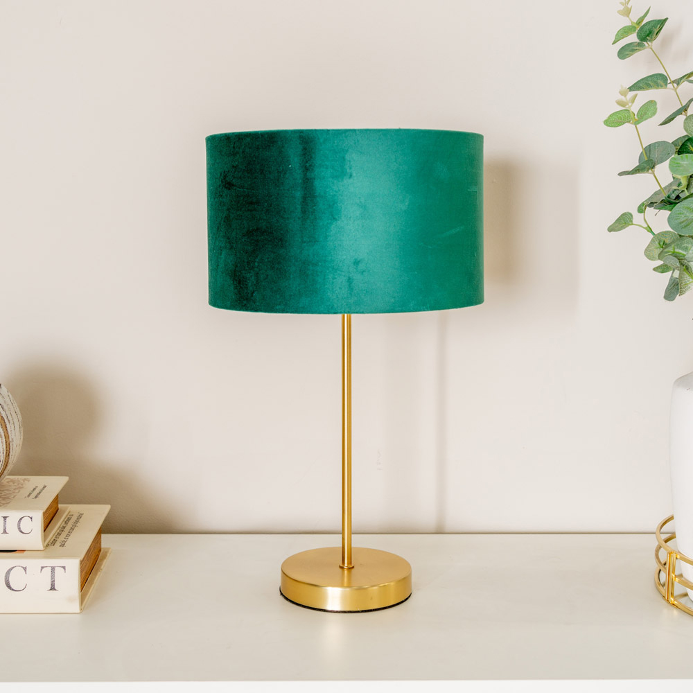 ValueLights Charlie Metallic and Green Velvet Shade Gold Table Lamp and Bulb Image 2