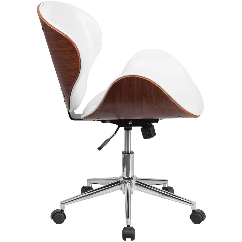 FWStyle White and Walnut Faux Leather Armless Office Chair Image 5