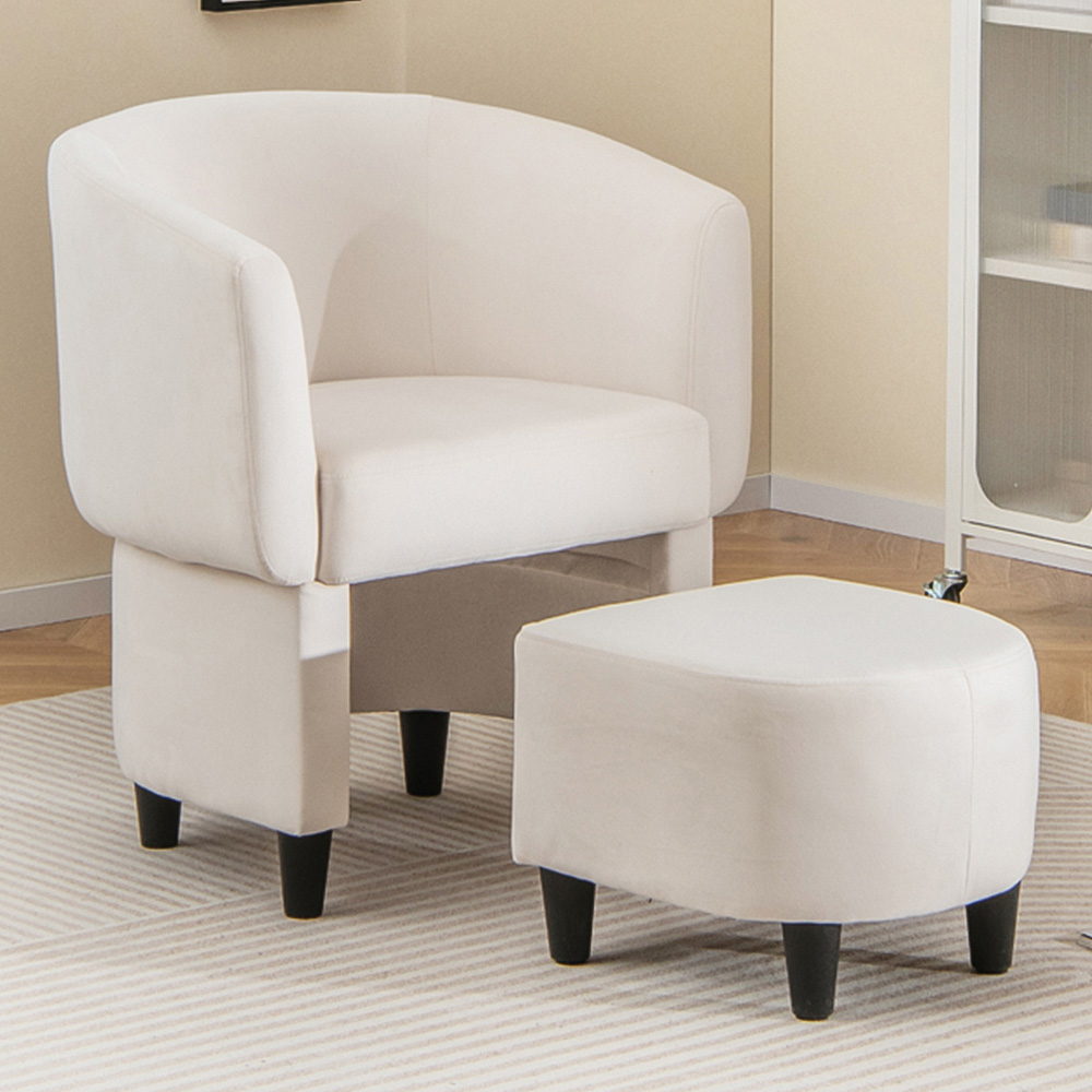 Costway Beige Upholstered Velvet Armchair with Ottoman Image 1