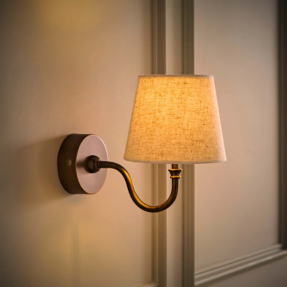 ValueLights Lowe Linen Taper Shade Portable Brass Rechargeable Wall Light with Bulb Image 2