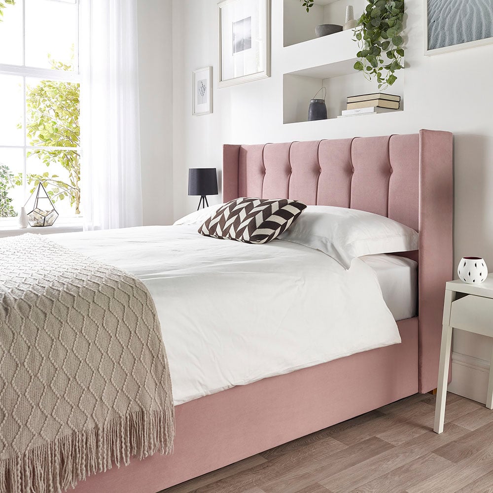 Catherine Lansfield Utopia King Size Blush Velvet Ottoman Wing Bed Image 5