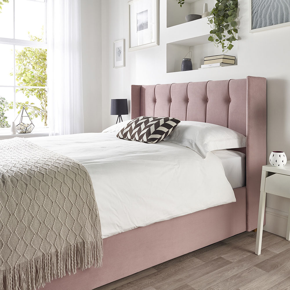 Catherine Lansfield Utopia Super King Blush Velvet Ottoman Wing Bed Image 5