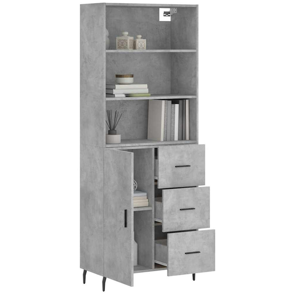 vidaXL Single Door 3 Drawer 3 Shelf Concrete Grey Tall Highboard Image 3
