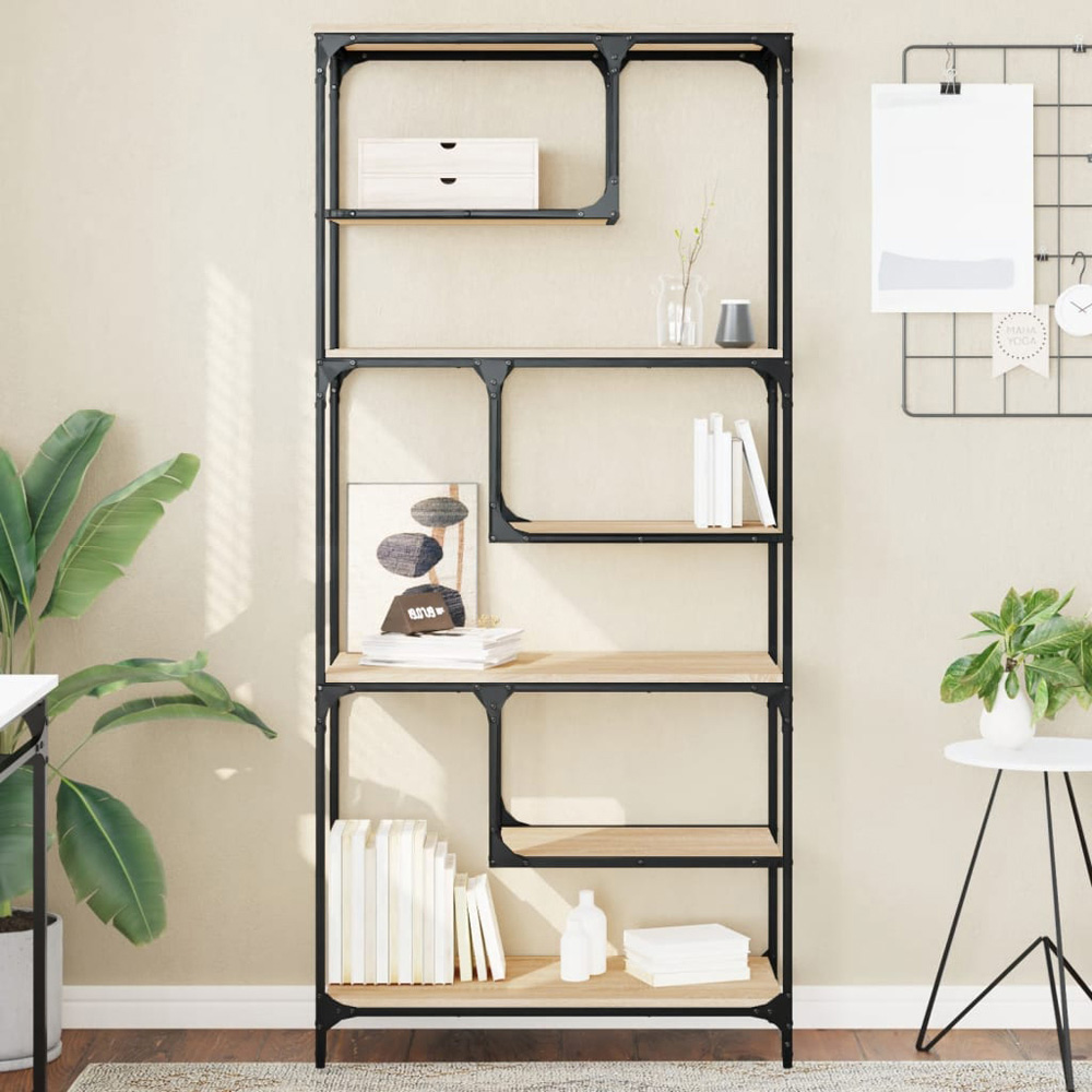 vidaXL 6 Shelf Sonoma Oak Industrial Style Bookcase Image 1
