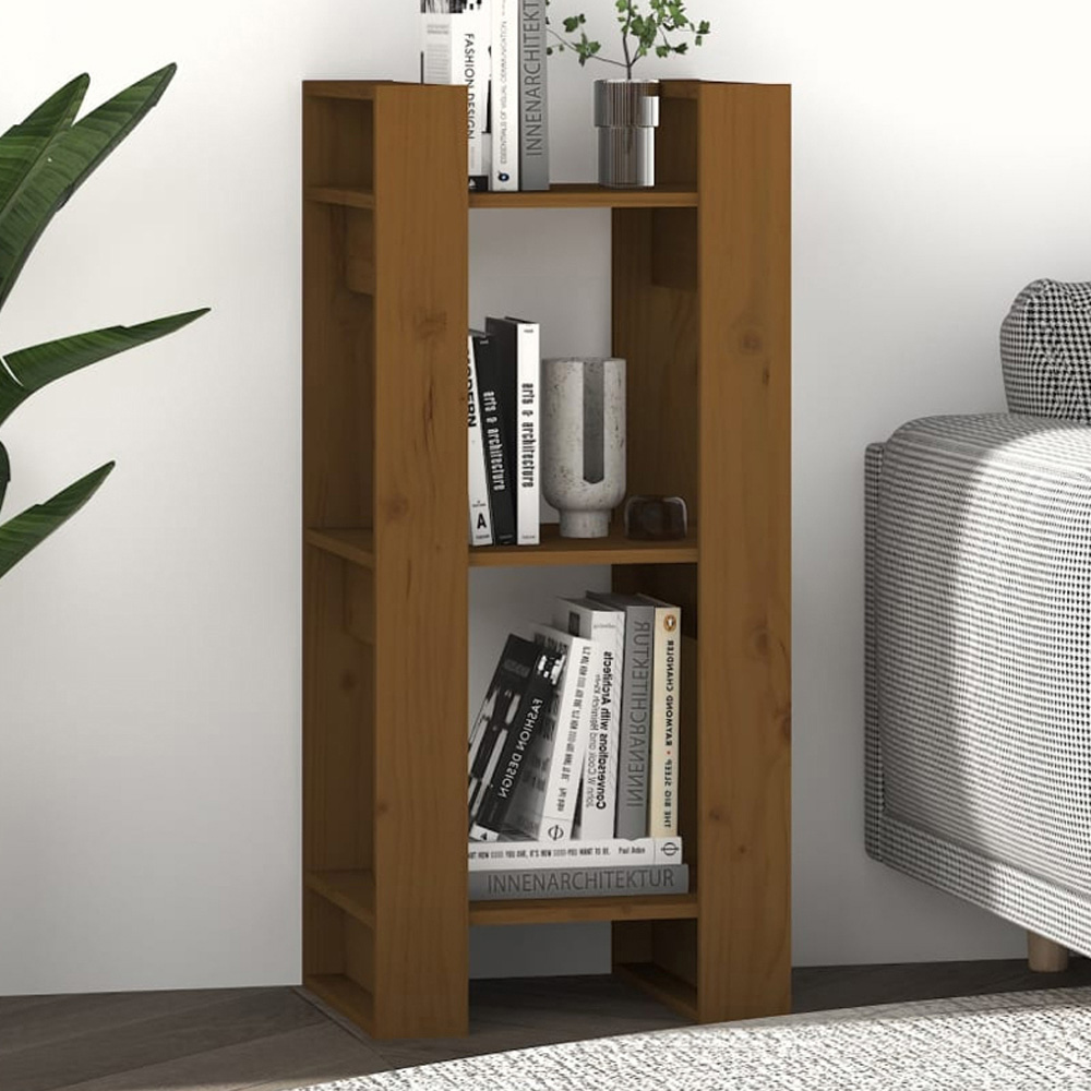 vidaXL 3 Shelf Honey Brown Solid Wood Bookcase Image 1