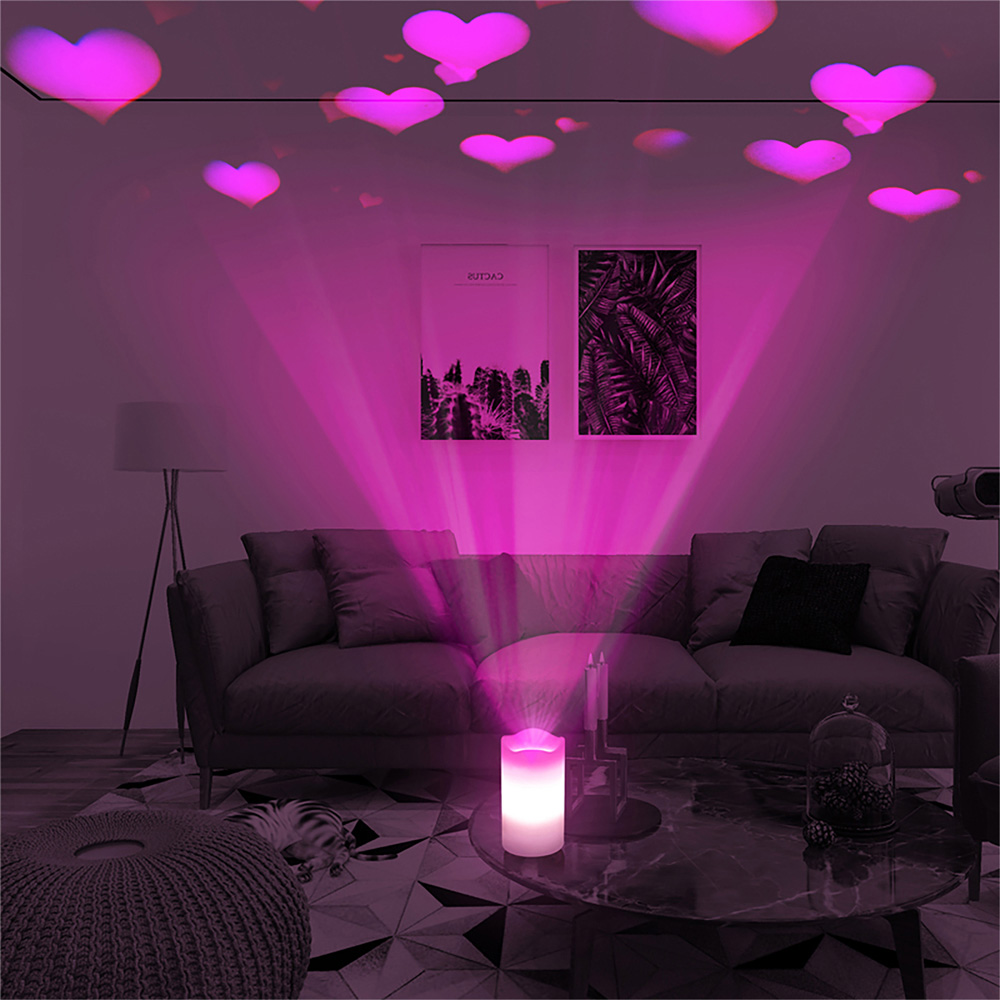 St Helens Pink Hearts LED Candle Projector Image 2