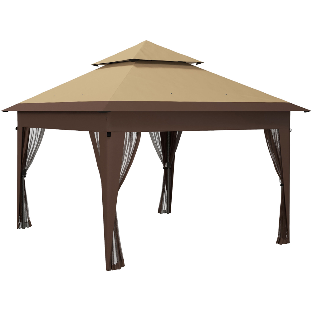 Outsunny 3 x 3m Brown Pop Up Gazebo with Netting Image 2