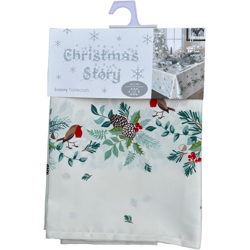 Christmas Story Cream Robin and Holly Berry Tablecloth 130 x 180cm Image 1