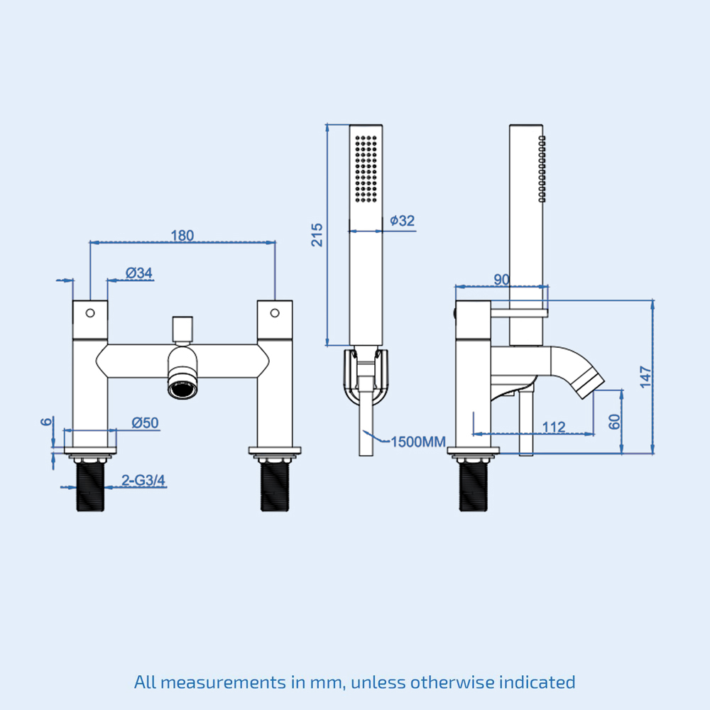 Nes Home Alice Matte Black Bath Shower Mixer Tap with Handheld Kit Image 3