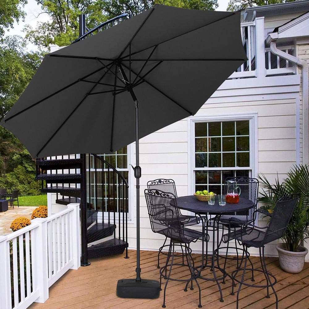 Living and Home Black Round Crank Tilt Parasol with Square Base 3m Image 2