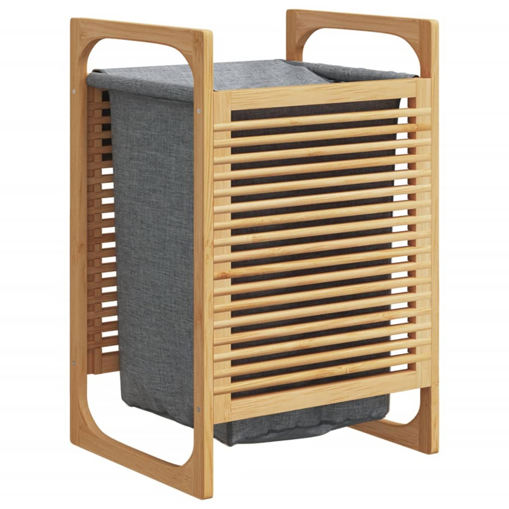 vidaXL Bamboo Laundry Basket with Grey Bag 61 x 40 x 35cm Image 4