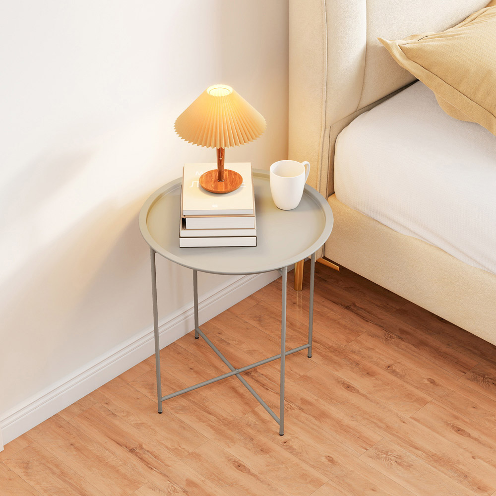 Outsunny White Round Foldable Garden Side Table with Removable Tray Image 8