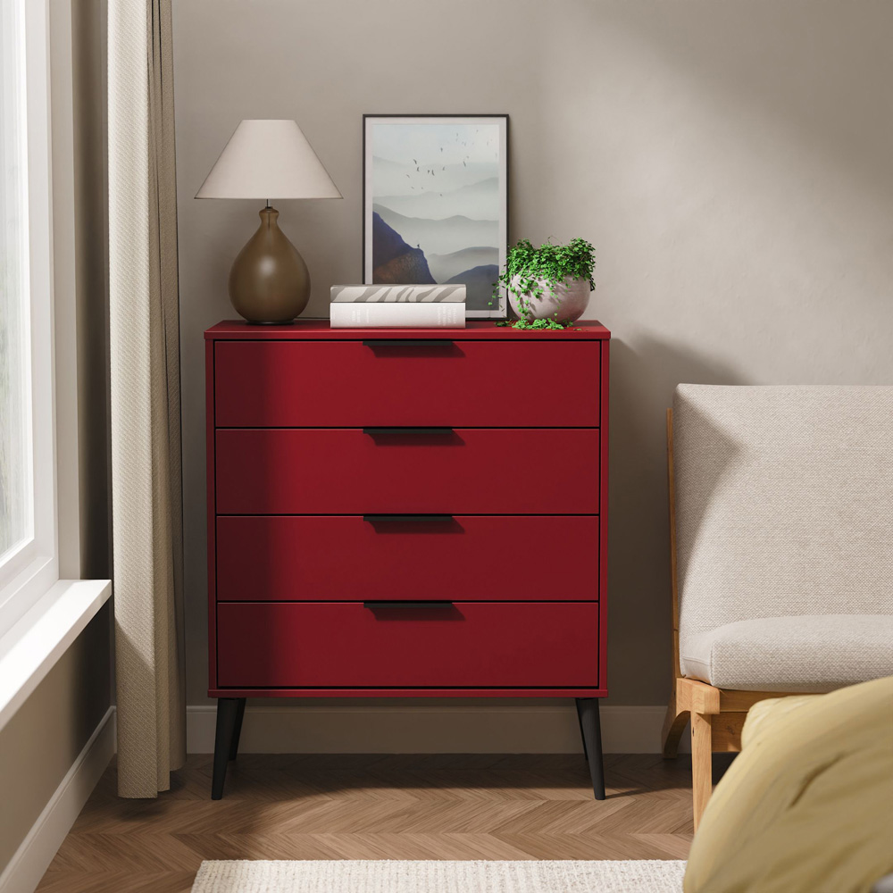 Crowndale Hong Kong 4 Drawer Red Matt Chest of Drawers Ready Assembled Image 7