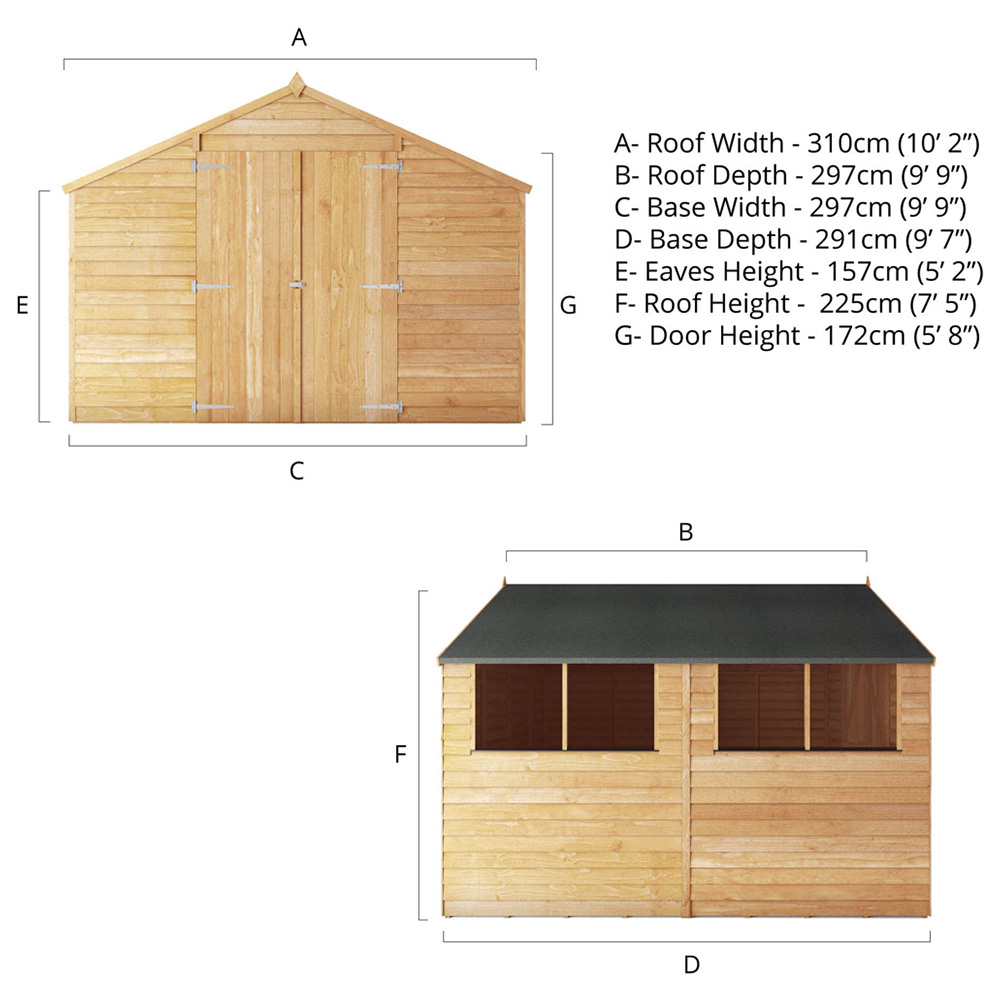Mercia 10 x 10ft Double Door Overlap Apex Shed Image 8