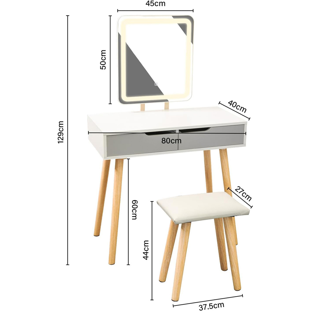 Alivio 2 Drawer Grey Vanity Dressing Table Set with Adjustable LED Mirror Image 9
