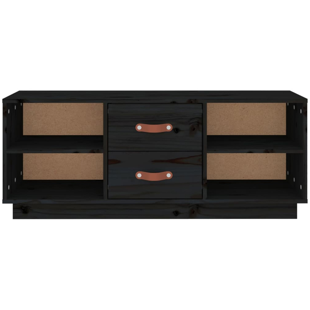 vidaXL 2 Drawer 4 Shelf Black Solid Pine Wood TV Cabinet Image 4