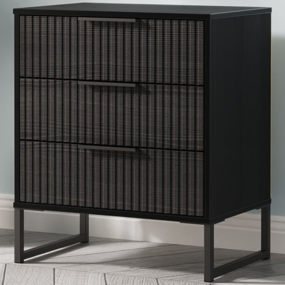 Crowndale Fluted 3 Drawer Black Ash Midi Chest of Drawers Ready Assembled Image 1