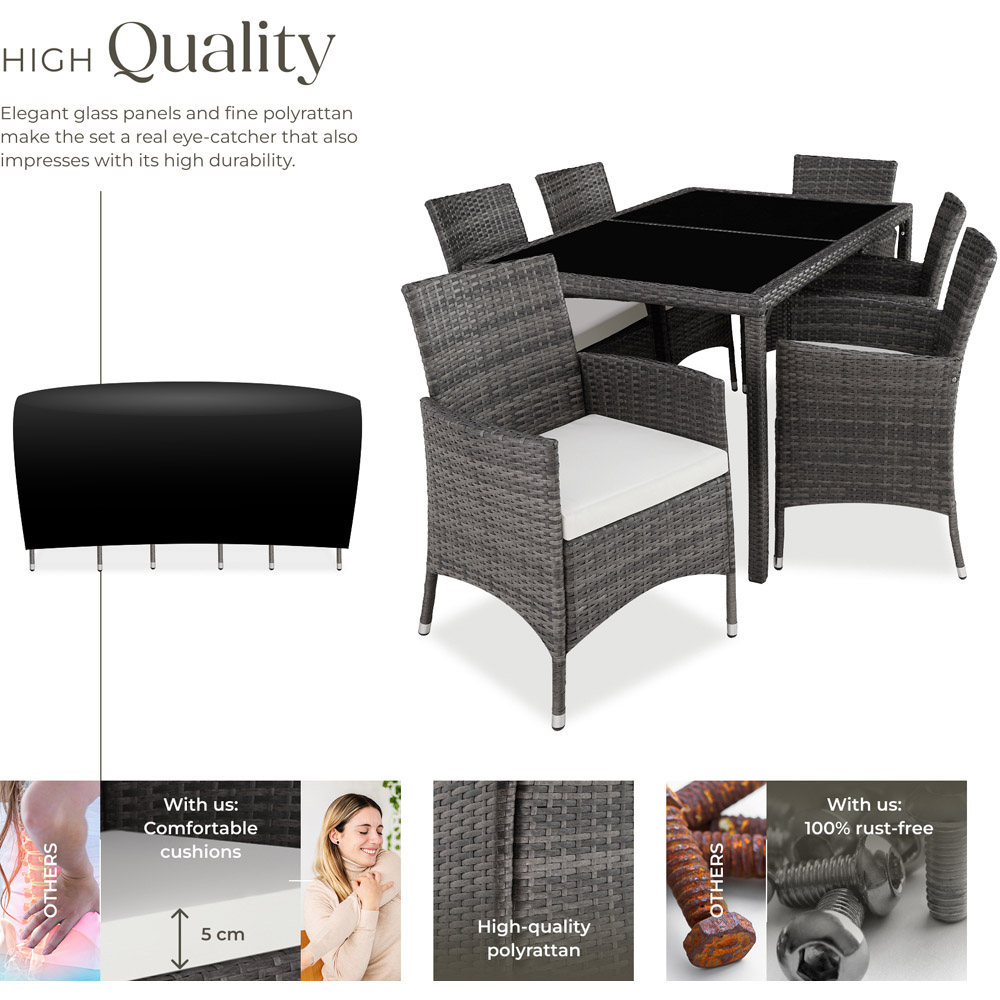 tectake Lisbon 6 Seater Rattan Garden Dining Set Grey and White Image 7