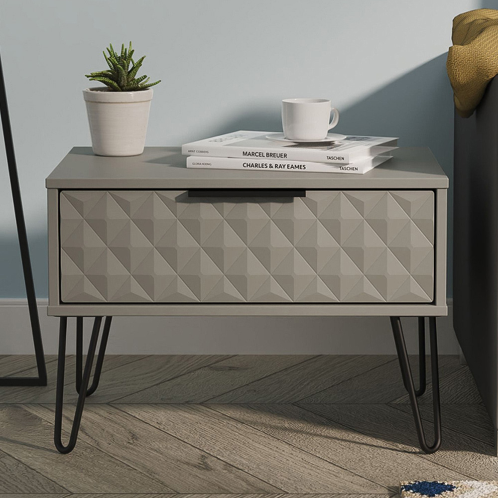 Crowndale Harlequin Single Drawer Dusk Grey Wide Side Table Ready Assembled Image 1