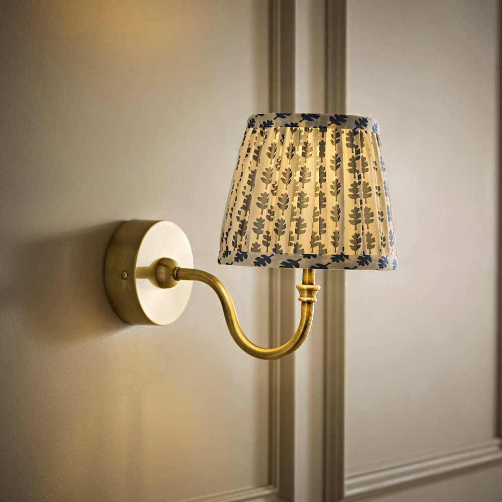 ValueLights Lowe Blue Ditsy Floral Pleated Shade Gold Rechargeable Wall Light with Bulb Image 6