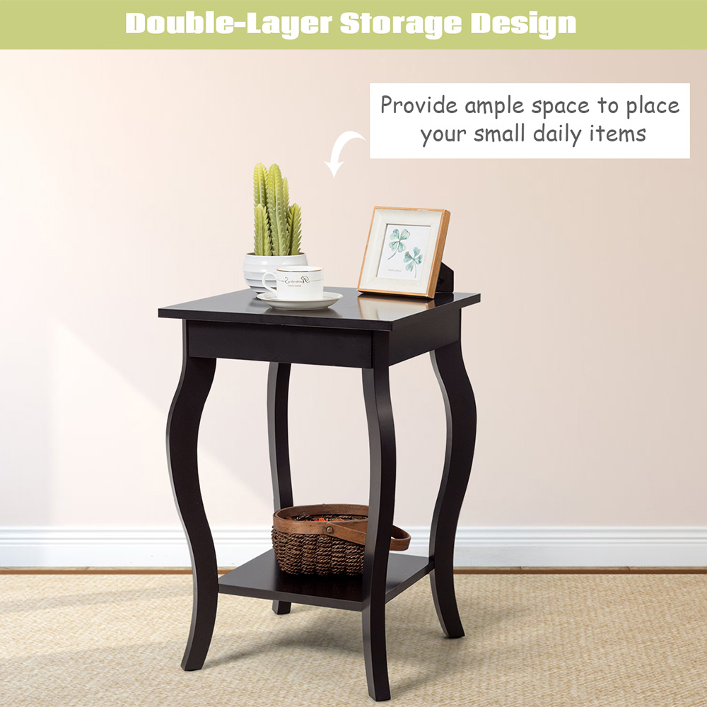 Costway 2 Shelf Coffee Curved Legs Accent End Table Image 8
