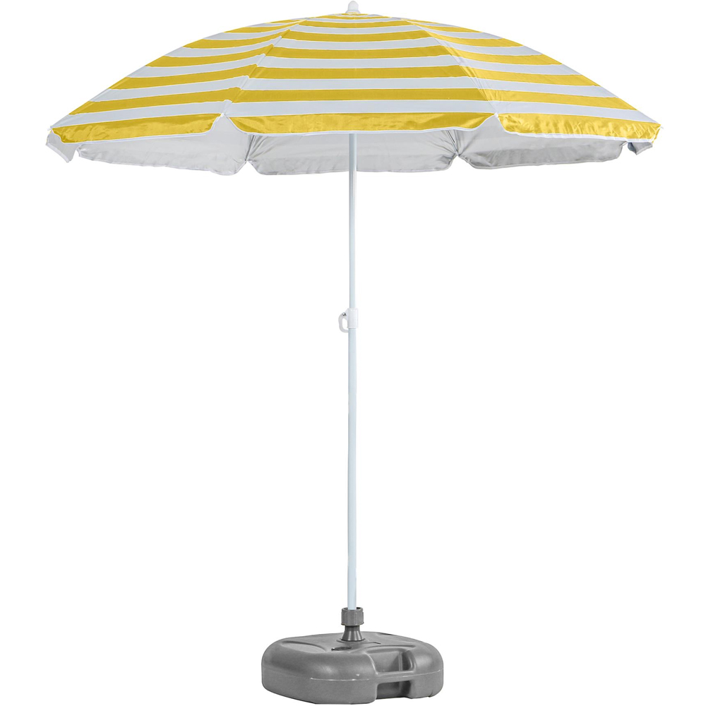 Harbour Housewares Yellow Stripe Metal Beach Parasol with Grey Fillable Base 1.8m Image 1