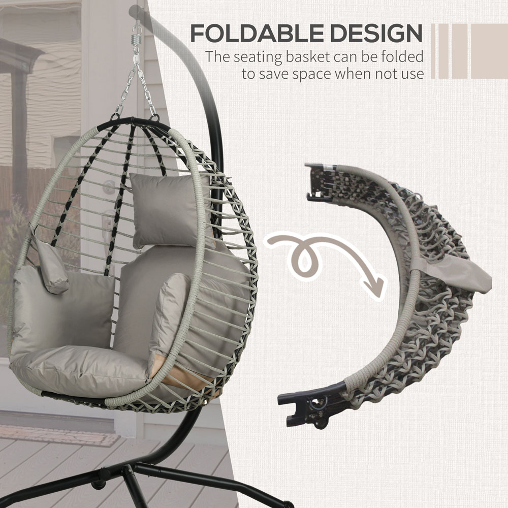 Outsunny Grey and Black Foldable Egg Chair with Cushion Image 6