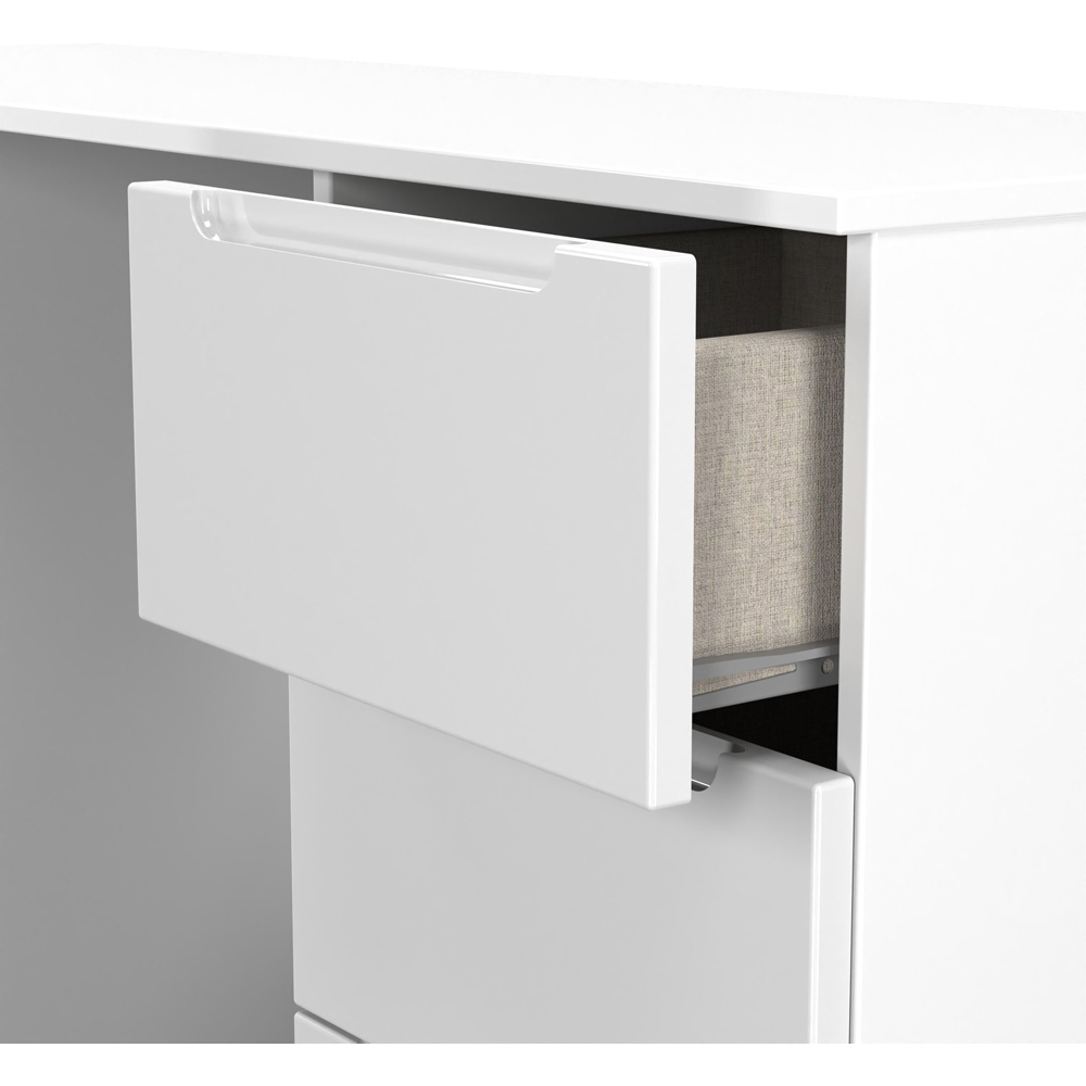 Crowndale Milan 6 Drawer White Gloss and White Kneehole Desk Ready Assembled Image 6