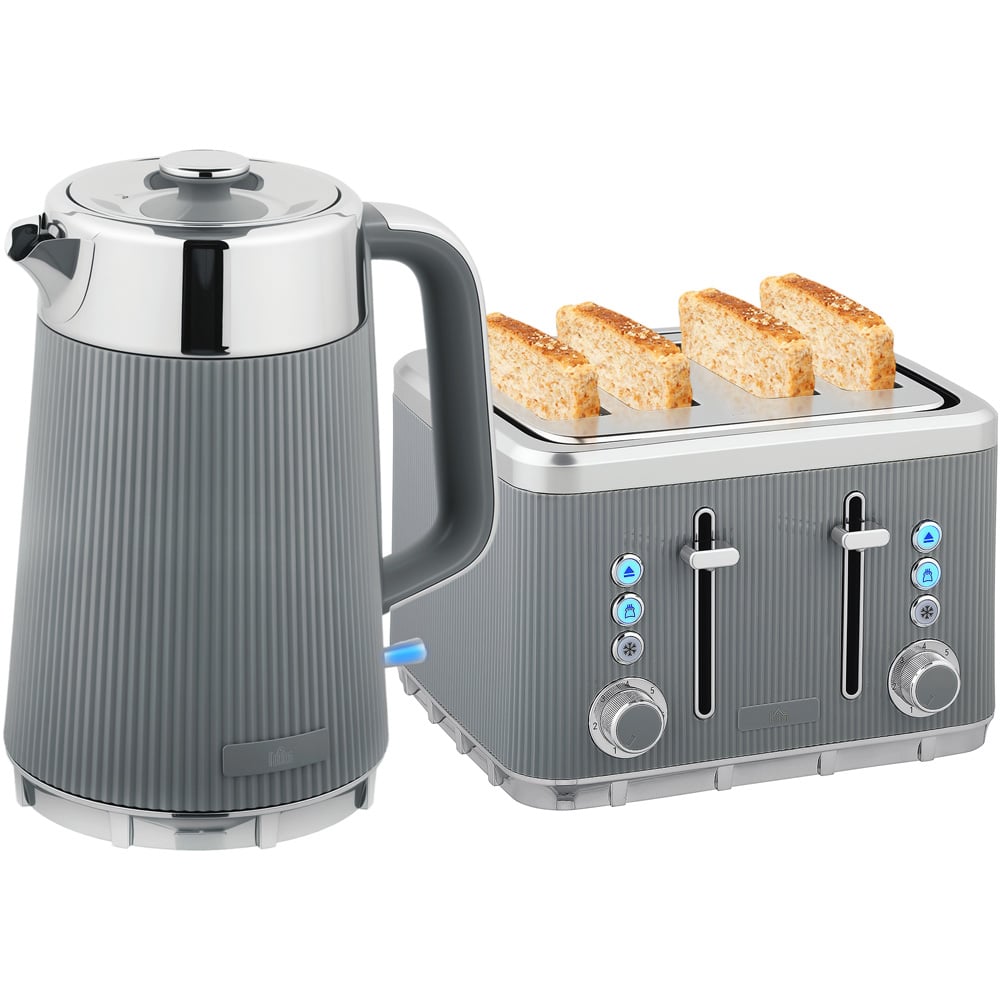 HOMCOM 800-266V70GY Grey 1.7L Rapid Boil Kettle 3000W and 4 Slice Toaster Set Image 1