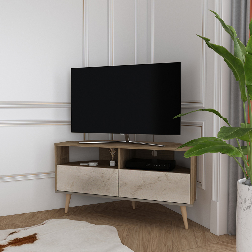 Decorotika Aura 2 Drawer 2 Shelf Walnut Travertine TV Unit Image 5