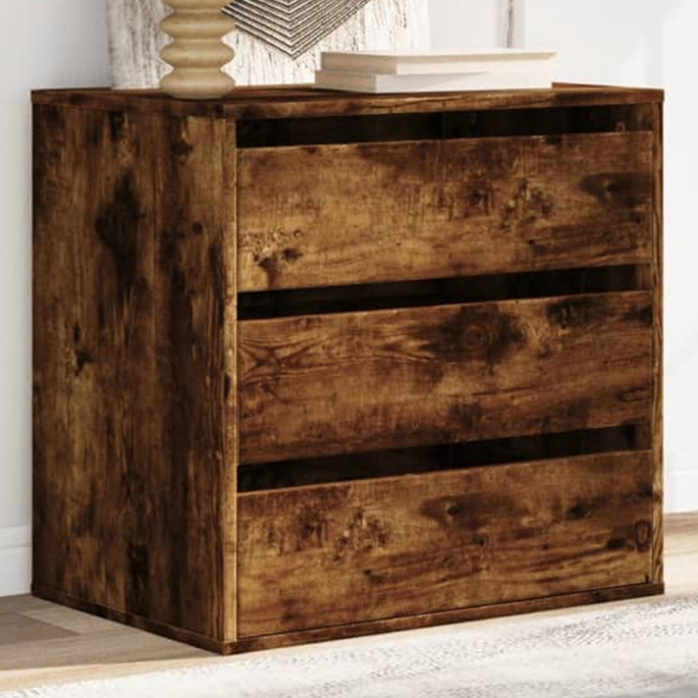 vidaXL 3 Drawer Smoked Oak Wooden Chest of Drawers Image 1