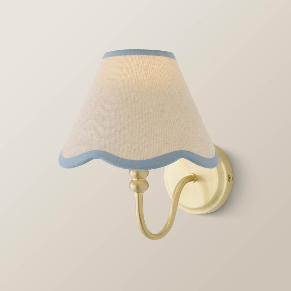 ValueLights Binky Blue Trim Scallop Shade Gold Rechargeable Wall Light with Bulb Image 5