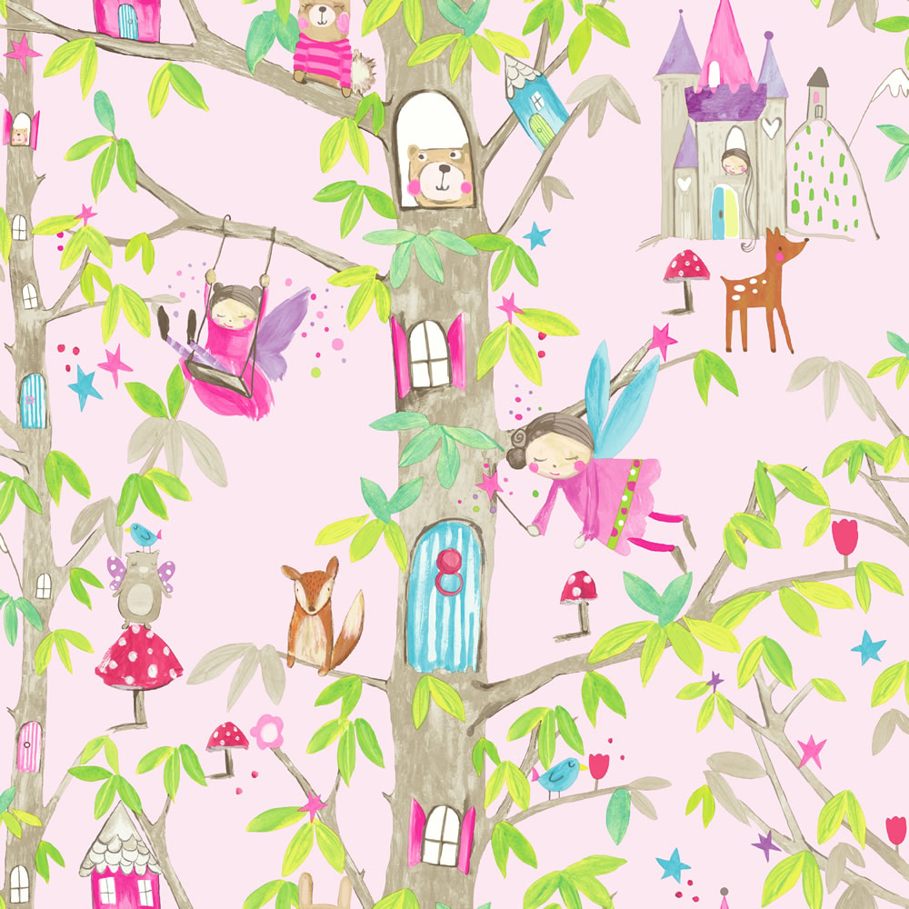 Arthouse Woodland Fairies Pink Kids' Wallpaper Image 1
