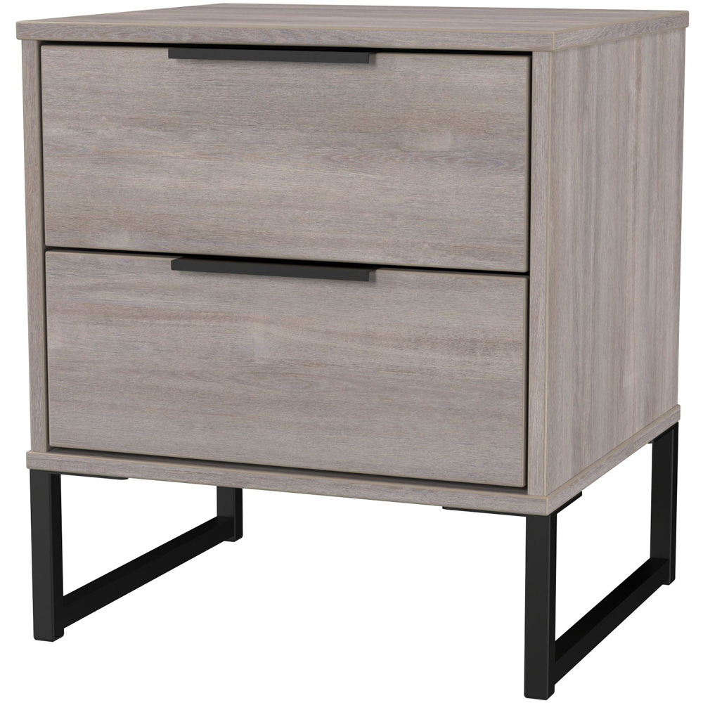 Crowndale Hong Kong 2 Drawer Grey Oak Compact Bedside Cabinet Ready Assembled Image 4