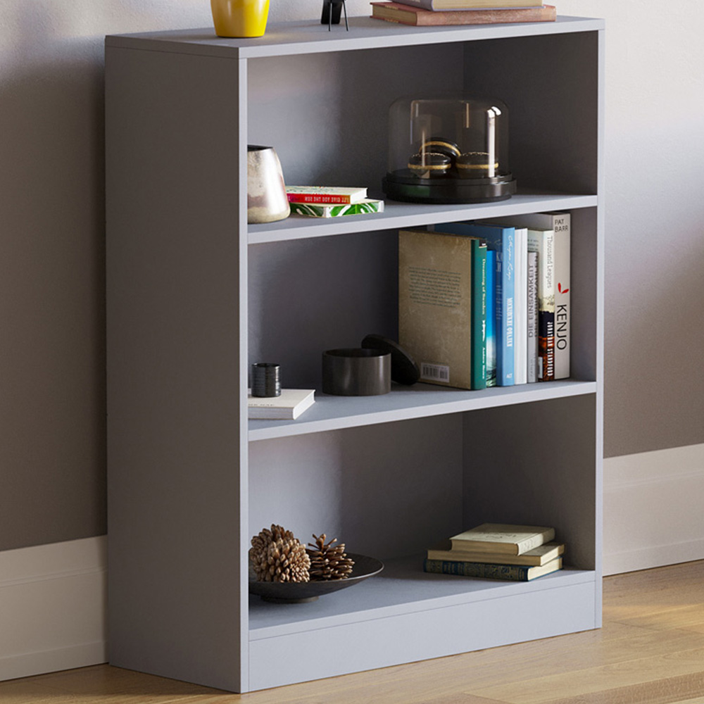 Vida Designs Cambridge 3 Shelf Grey Low Bookcase Image 1