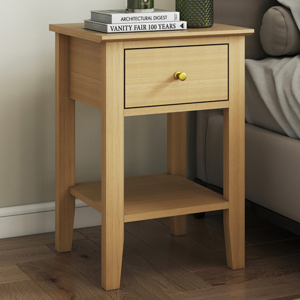 Core Products Henley Single Drawer Single Shelf Oak Effect Bedside Table  Image 1
