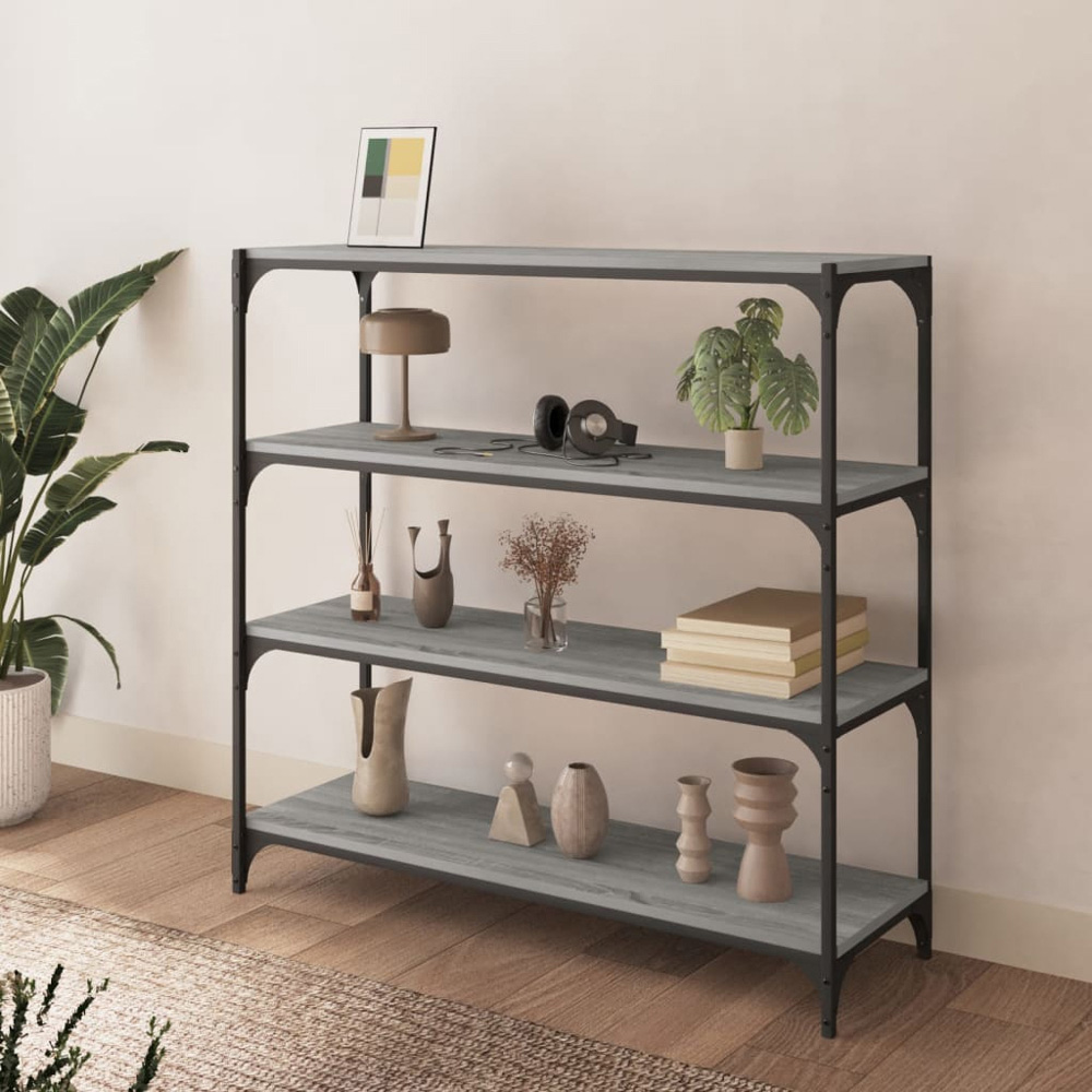 vidaXL 4 Shelf Grey Sonoma Wood and Steel Bookcase Image 7