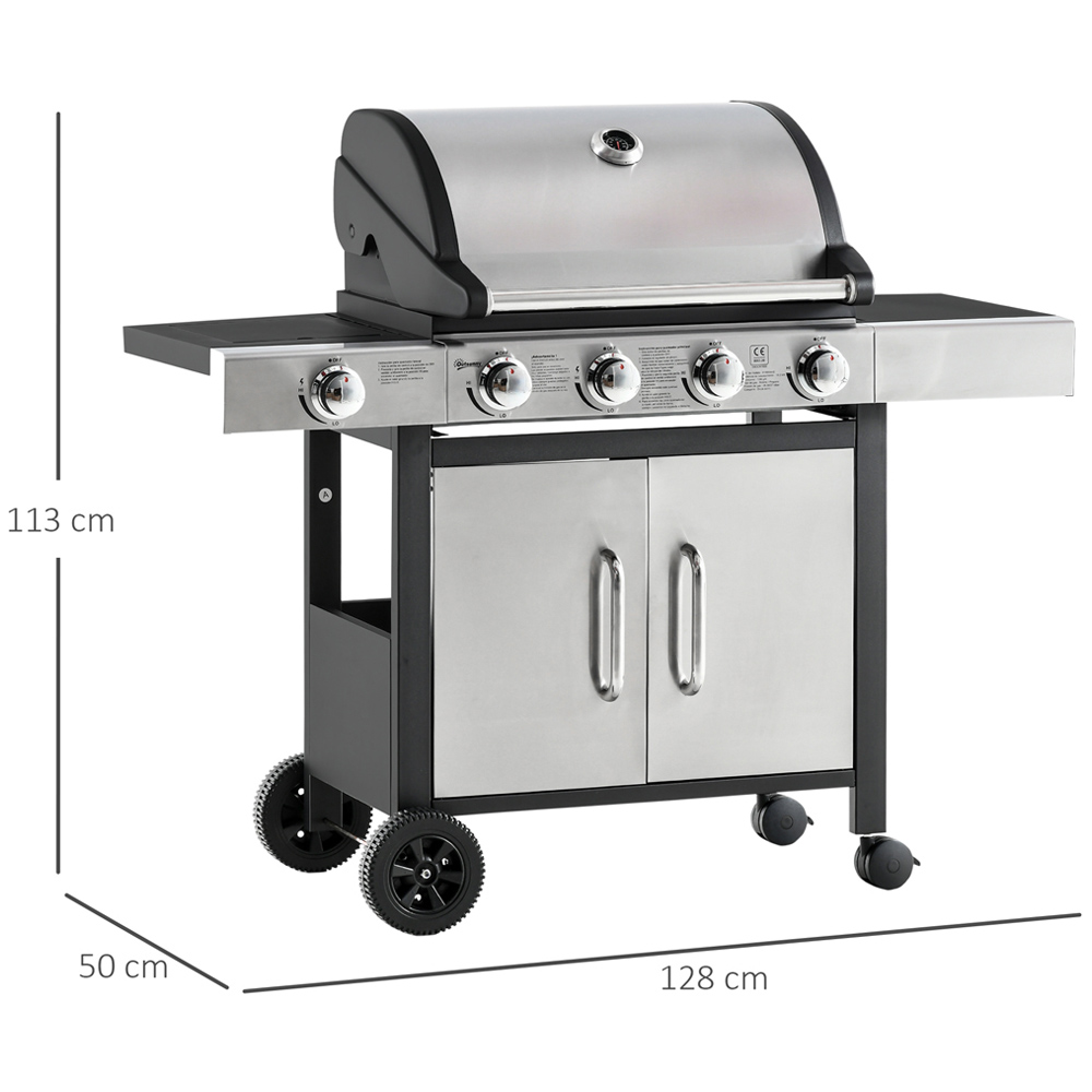 Outsunny Silver and Black Deluxe Gas 4 + 1 Burner BBQ Grill Image 7