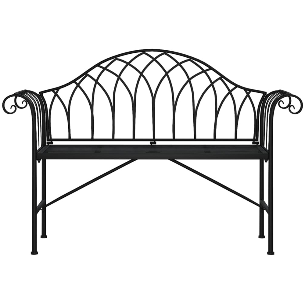 vidaXL 2 Seater Black Metal Garden Bench with Armrest Image 3