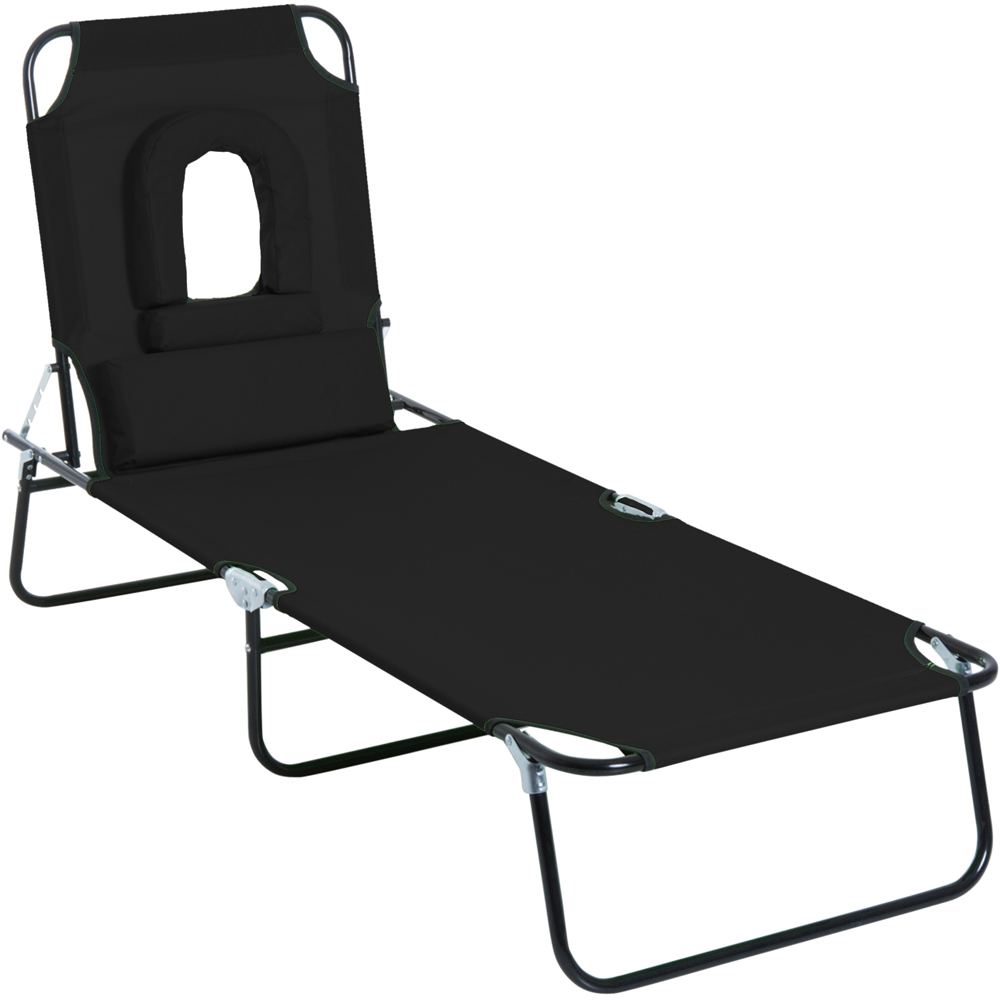 Outsunny Black 4 Level Reclining Sun Lounger with Reading Hole Image 2