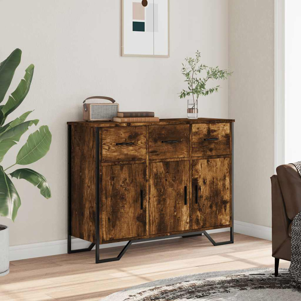 vidaXL 3 Door 3 Drawer Smoked Oak Sideboard Image 3