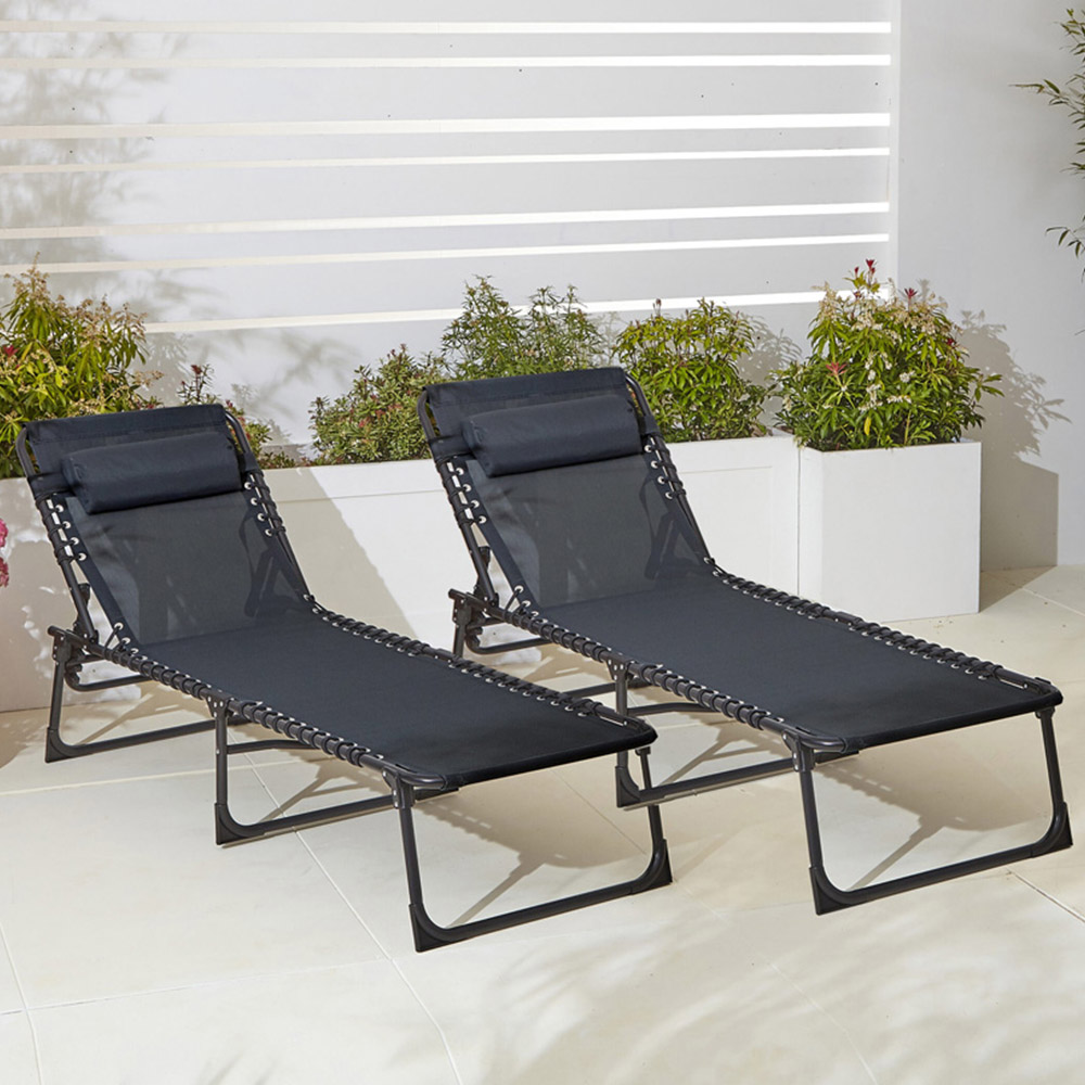 Neo Set of 2 Black Folding Sun Loungers Image 1