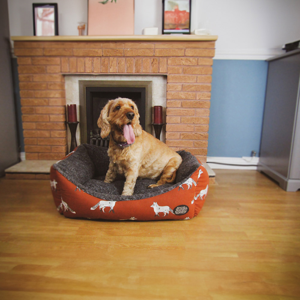 Snug & Cosy Small Rectangle Fox Print Dog Bed Image 2