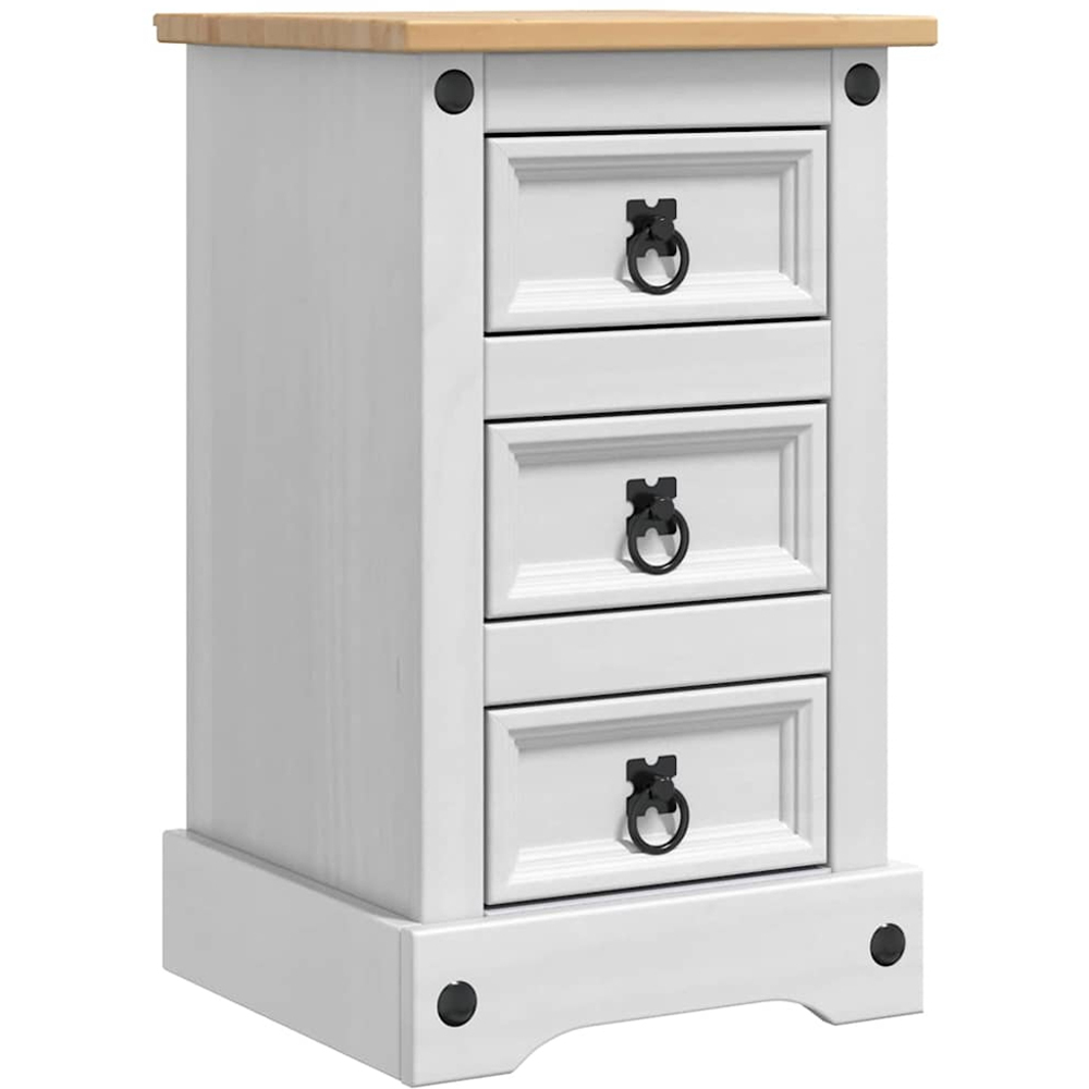 vidaXL Corona 3 Drawer White Solid Pine Wood Bedside Table Image 2